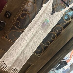 Cream Sleeveless Knit Dress with Fringe